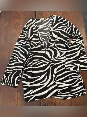 Lauren Ralph Lauren Zebra Print Cotton Beach Cover-Up Tunic EUC Size L (188)